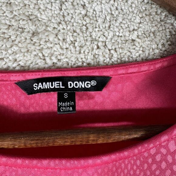 Samuel Dong Pink Crocodile Print Peplum Ruffle Dress‎ Small Sleeveless Sheath - Picture 6 of 12